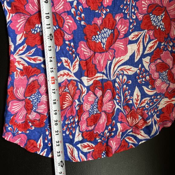 Sigrid Olsen Top Large Floral Linen Knit Lightweight Tee Tropical Pink Red Blue - Picture 8 of 8